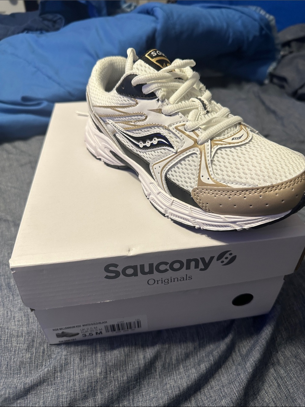 Saucony Kids White, Tan & Navy Mesh Sneaker